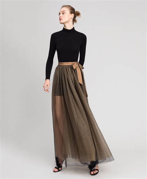 black tulle pleated skirt.